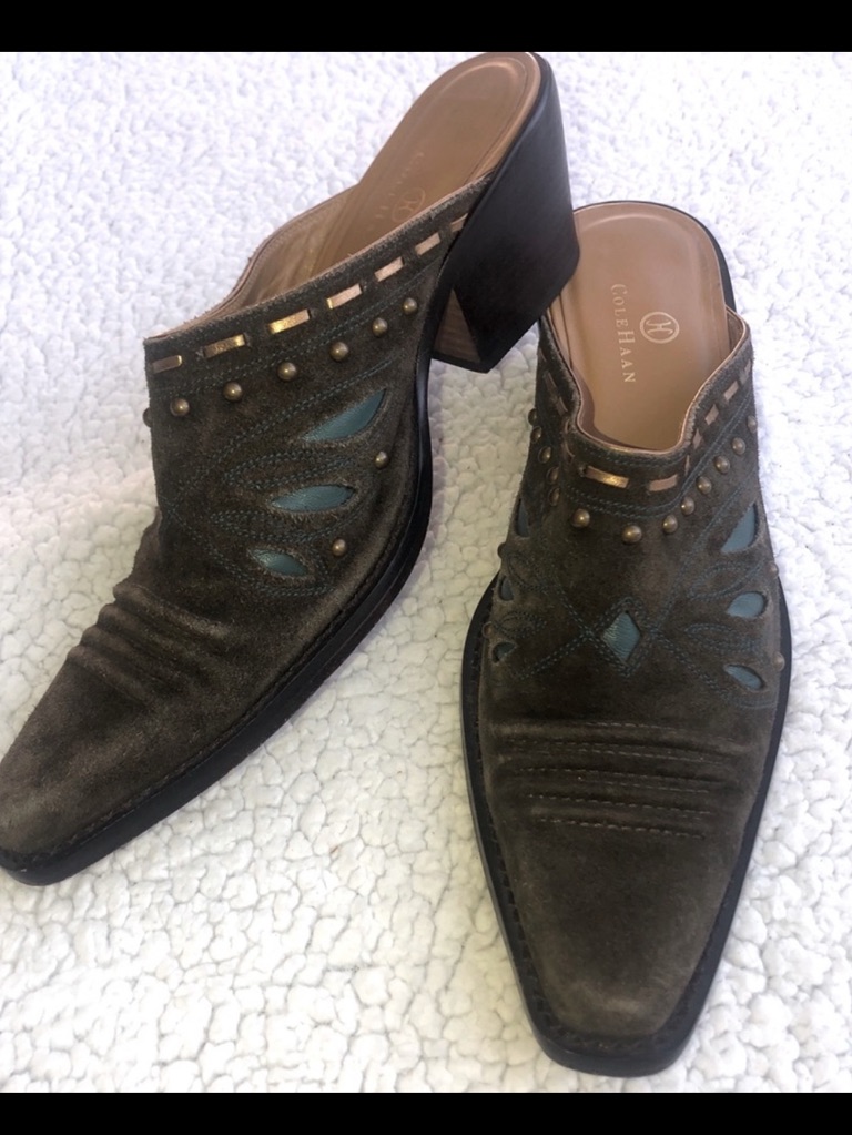 Cole Haan Western Mules Morgan Suede & Leather Women’s Size 9 Brown W Turquoise
